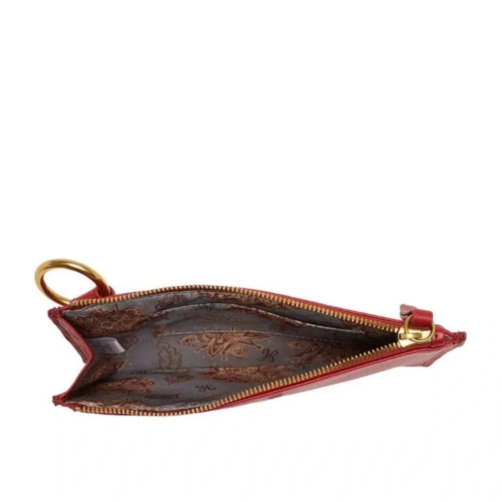 HOBO INTERNATIONAL Tour Leather Zip Pouch Bag Wristlet /  Lanyard Red/Go New